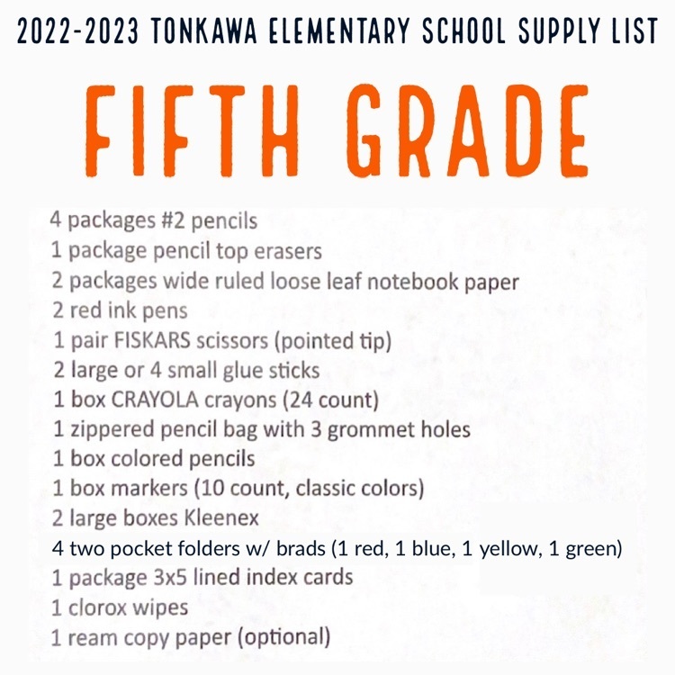 5th grade supply list